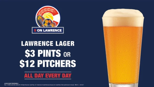 Have you tried our Lawrence lager yet?🍺 Pair a pint with Thursday night football and half priced Nathan‘s hotdogs tonight!🌭🏈#denversportsbar #303drinks #downtowndenver #denverco